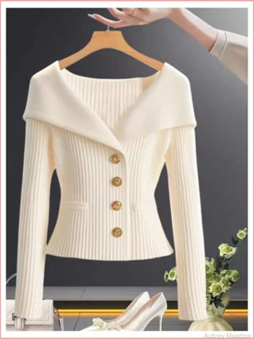 Button Down Cardigan Long Sleeve Ribbed Knit Fitted Sweater